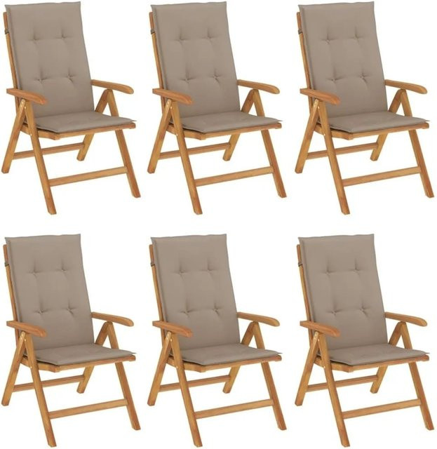 vidaXL Gartenstuhl-Set aus Teakholz mit Kissen, 6 Stück, Taupe/Beige - Bild 1