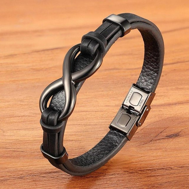 Jew Story Armband, Leder, Edelstahl, Schwarz, Herren, 23cm - Bild 1