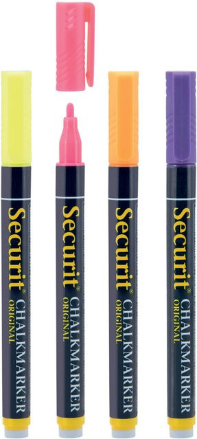 Securit 4er-Set Flüssigkreidemarker in den Farben Weiß, Blau, Grün und Rot mit Rundspitze 1-2mm für professionelle Anwendungen - Bild 1