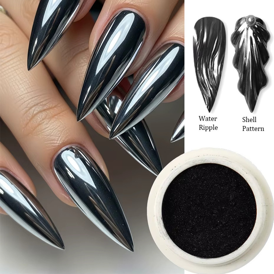 Full Beauty Nagelpulver Metallic Schwarz, Reibepigment - Bild 2