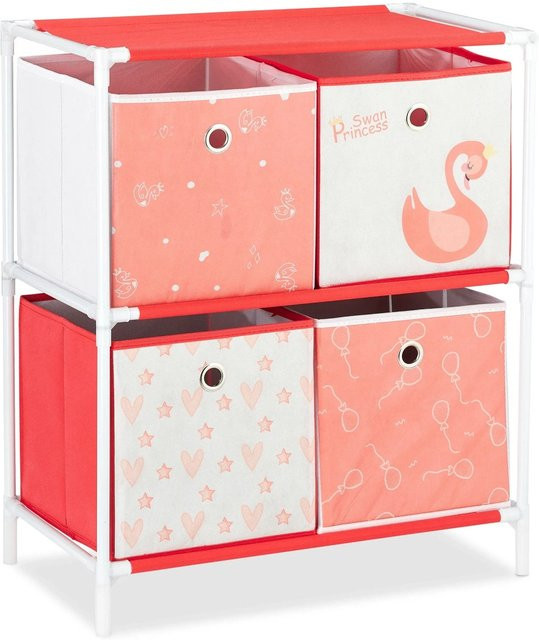 Relaxdays Kinderregal Schwan mit 4 Boxen in Weiß und Rot, B/T/H: 62 x 53 x 30 cm - Bild 1