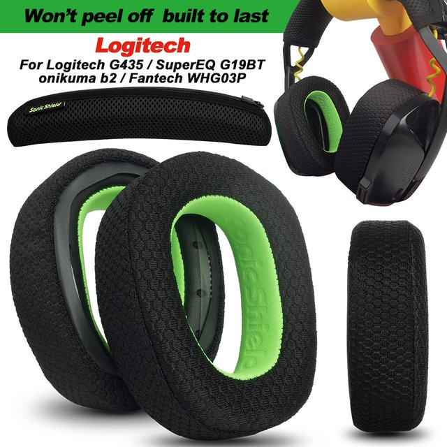 Ersatz-Ohrpolster aus Protein-Schaumstoff für Logitech G435, Zone Vibe 100, SuperEQ G19BT, Onikuma B2 und Fantech WHG03P in Schwarz und Grün - Bild 1