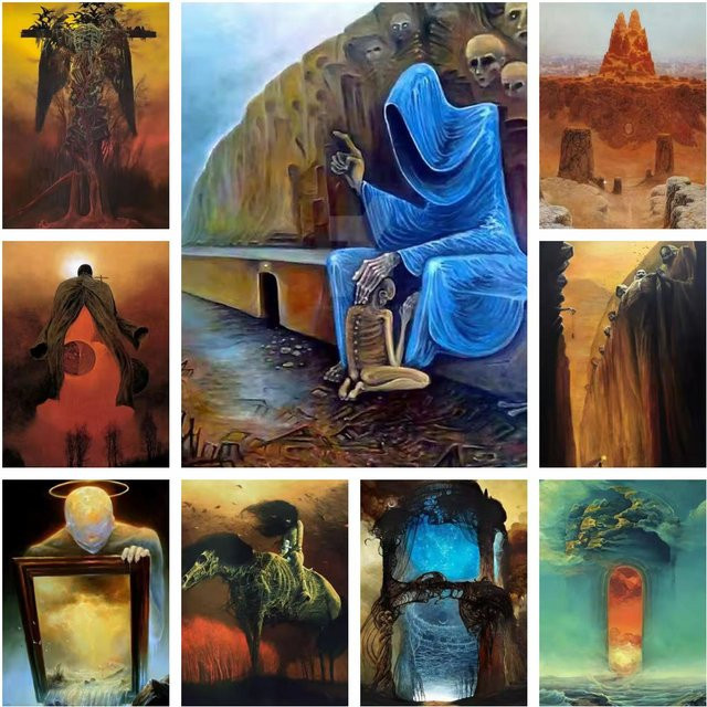 Potdemiel Z-Zdzislaw B-Beksinski Art 5D DIY Vollrundes Diamantgemälde in Multicolour, Durchmesser: 30 cm oder 40 cm - Bild 1