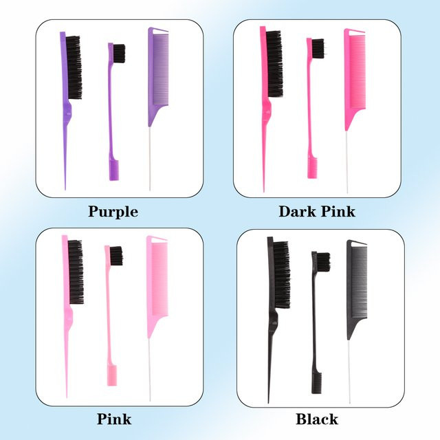 3-teiliges Haarstyling-Kamm-Set, Kantenbürste und Rattenschwanzkamm, Rosa, Damen - Bild 1