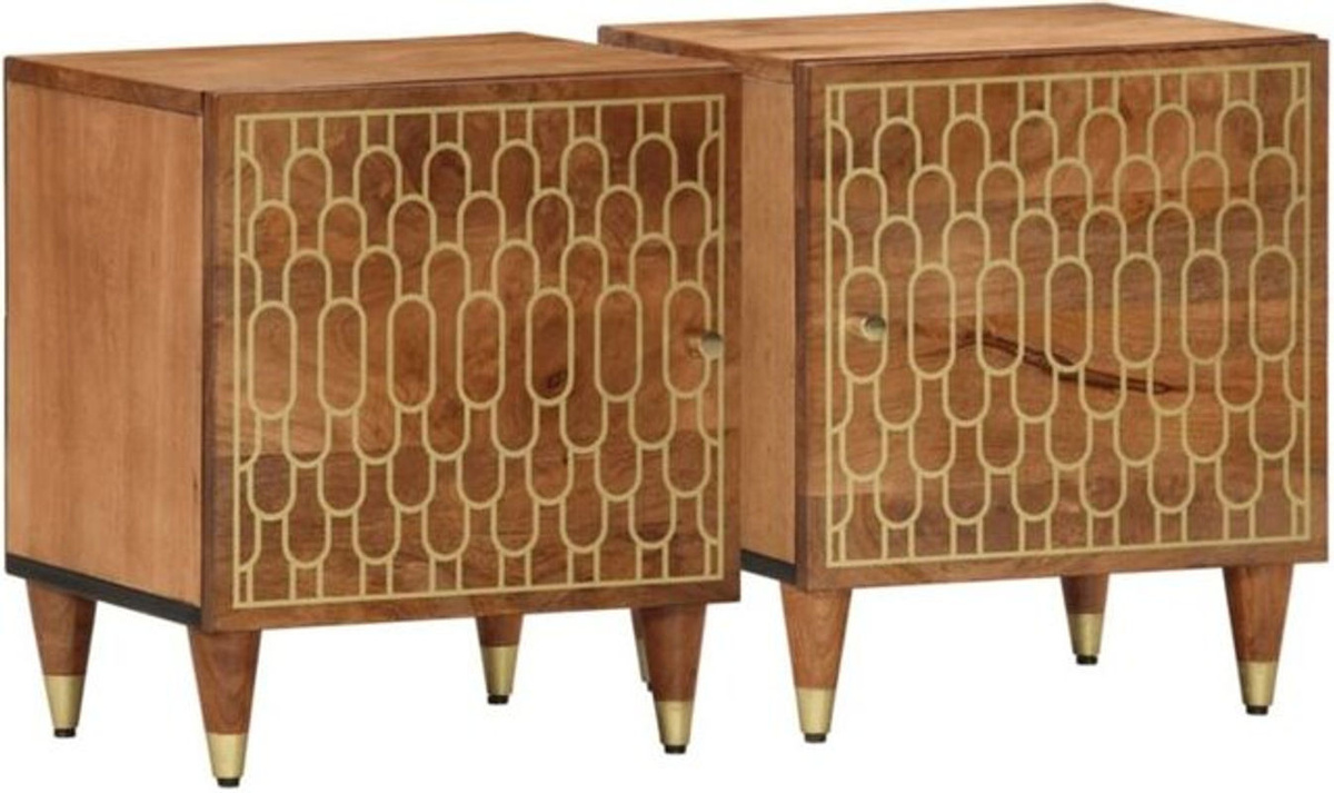 vidaxl Set 2 Nachttische aus Massivholz Mango in Braun im Retro-Design B/T/H: 40 x 33 x 46 cm - Bild 1