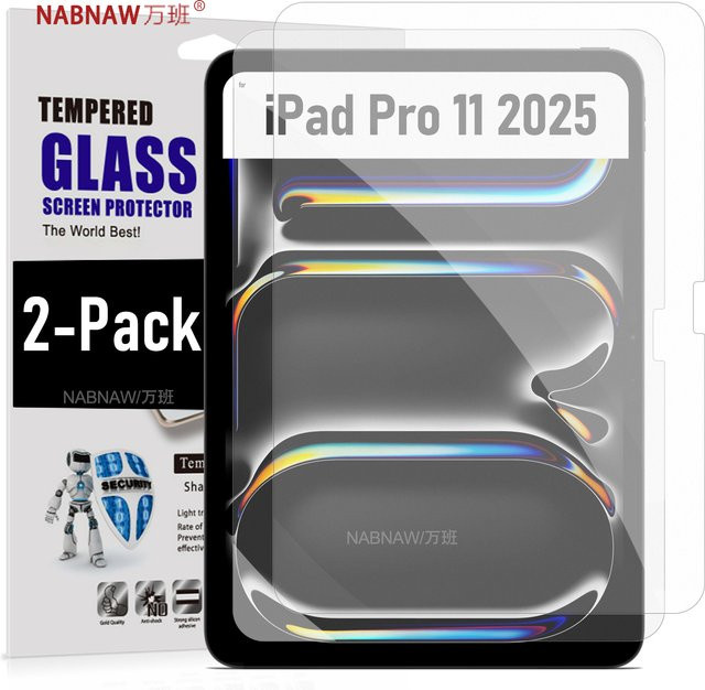 NABNAW Displayschutzfolie aus gehärtetem Glas für iPad Pro 11 M5 2025 und iPad Pro 11 M4, 2er-Pack, transparent, 9H Anti-Kratz-Abdeckung - Bild 1