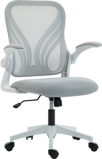 HOMCOM ergonomischer Bürostuhl in Hellgrau mit klappbarer Rückenlehne, hochklappbaren Armlehnen, Lendenstütze und 360-Grad-Drehfunktion - Bild 1