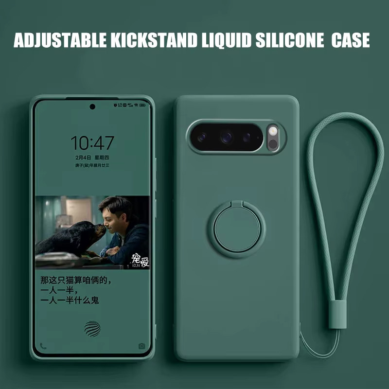 Silikon-Schutzhülle für Google Pixel 10 Pro, 9 Pro XL, 8a und 8 Pro mit Fingerring-Ständer und Linsenschutz in Grau - Bild 4