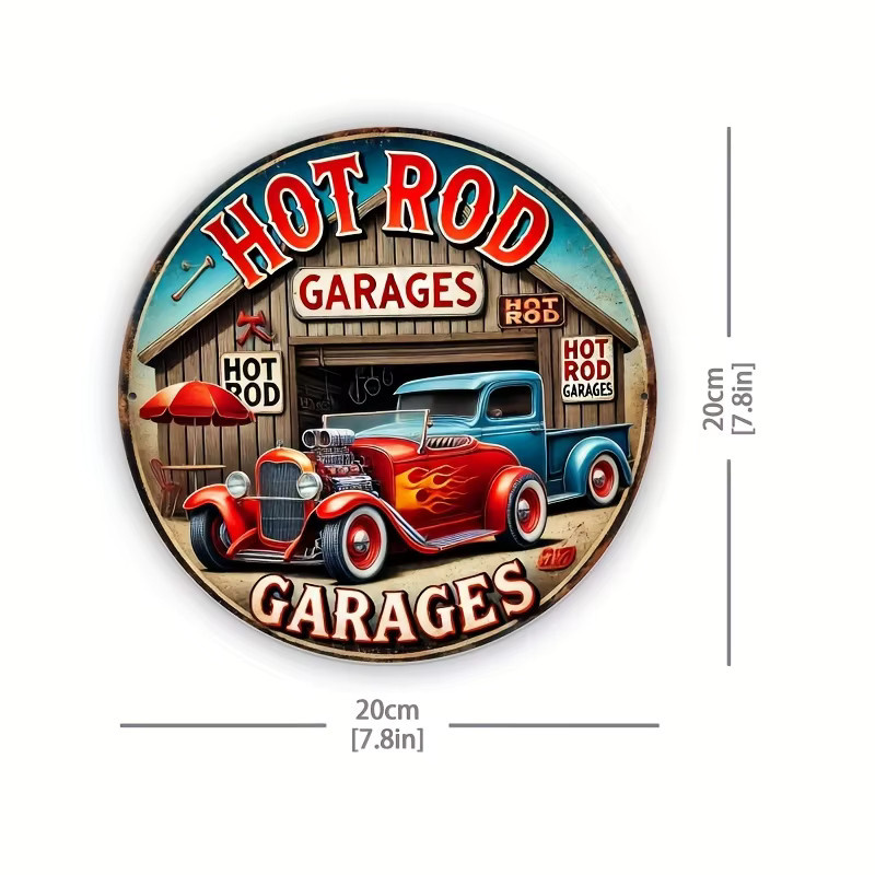 Potdemiel Vintage Hot Rod Garage Wandschild aus Metall, Rundes Aluminiumschild in Multicolour, Durchmesser: 20 cm - Bild 2