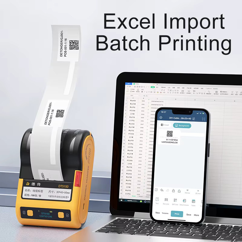 DETONGER DT5150 Mini Tragbarer Intelligenter Thermo-Flachbanddrucker mit Bluetooth für Barcodes, QR-Codes und Aufkleber, kompatibel mit Android und iOS - Bild 4