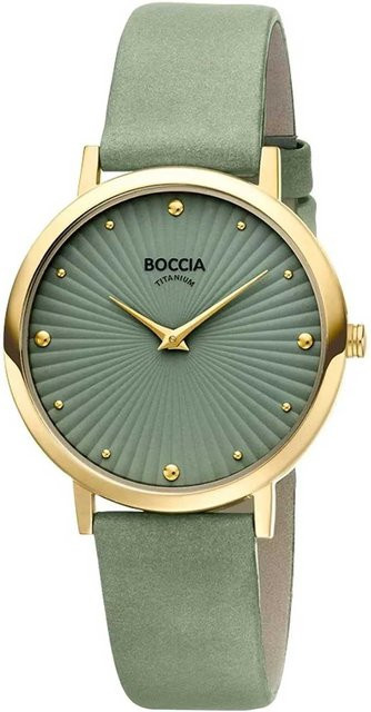 Boccia Damenuhr, Titan, Quarz, 34 mm, Leder, Grün, 5 ATM - Bild 1