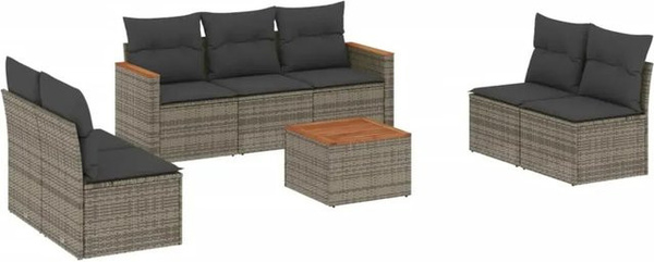 vidaXL 8-teilige Garten-Sofagarnitur in Grau mit PE-Rattan, Akazienholz und Polsterkissen in L-Form