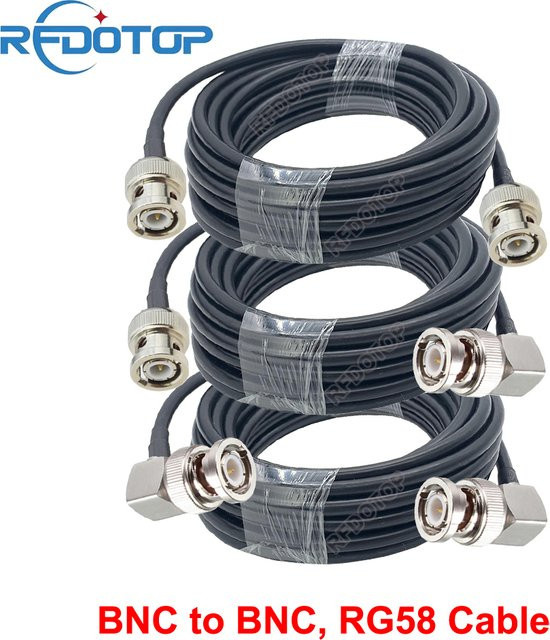 RFDOTOP RG58 Koaxial-Verlängerungskabel mit BNC-Stecker auf BNC-Stecker, 50 Ohm, Schwarz - Bild 1