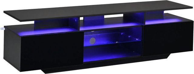 Merax TV-Schrank in Schwarz mit LED-Beleuchtung und Hochglanz-Finish, B/T/H: 160 x 40 x 45 cm - Bild 1