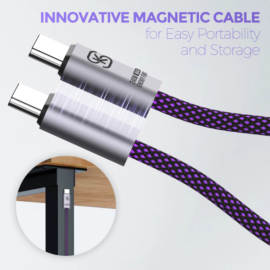 MOSHOU Magnetisches USB-C-Schnellladekabel mit 240 W und 480 Mbit/s Datenübertragung in Lila - Bild 4