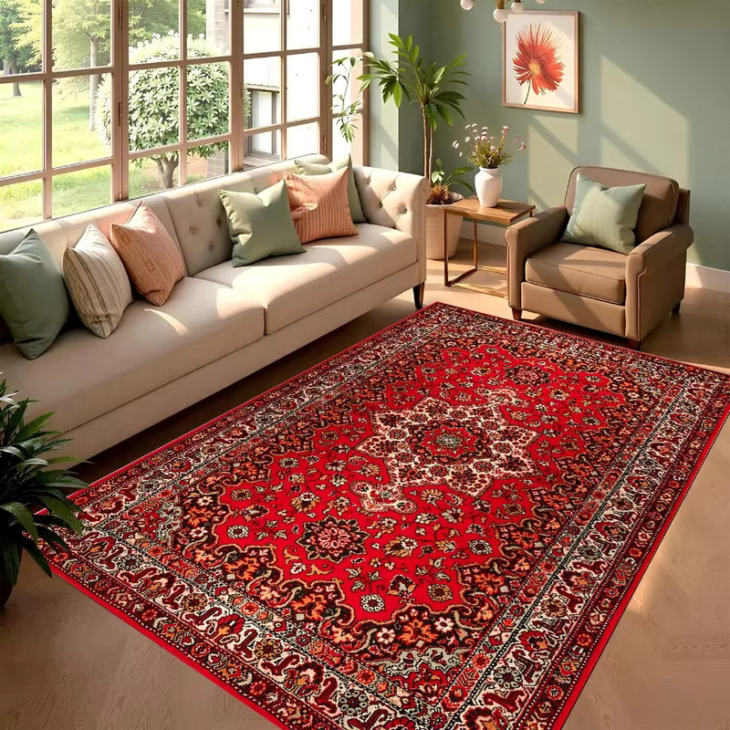 Roter Perserteppich von VIKAMA im abstrakten Bohemian-Stil, rutschfest, ideal für dein Wohnzimmer oder Schlafzimmer - Bild 1