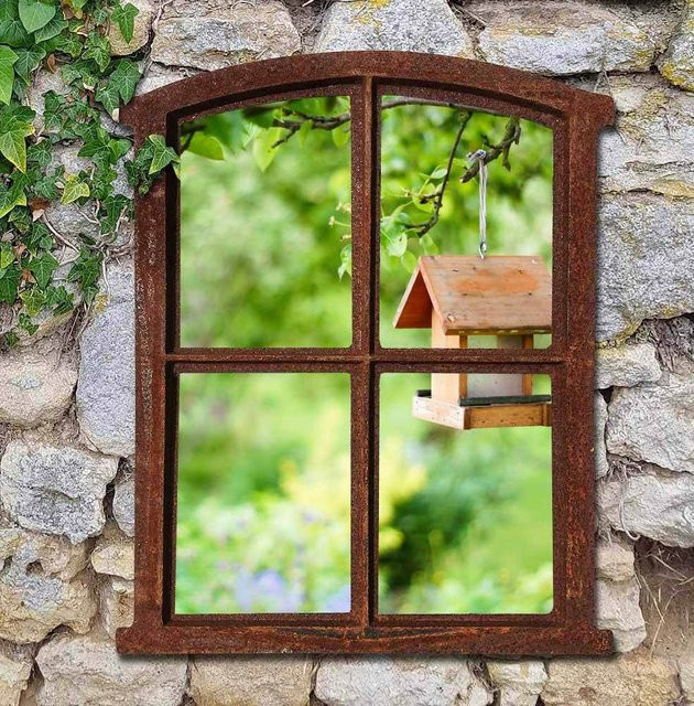 Stallfenster aus Gusseisen im Antik-Stil, Farbe Braun, B/H: 49 x 37 cm - Bild 1