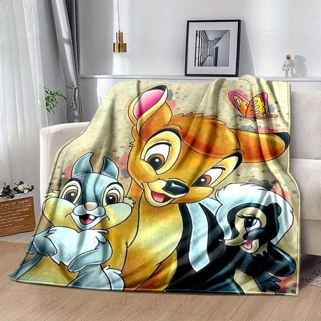Yun Heng Three Flanell-Kuscheldecke Bambi, Klopfer & Häsin, Mehrfarbig, B: 150 cm, T: 200 cm - Bild 1