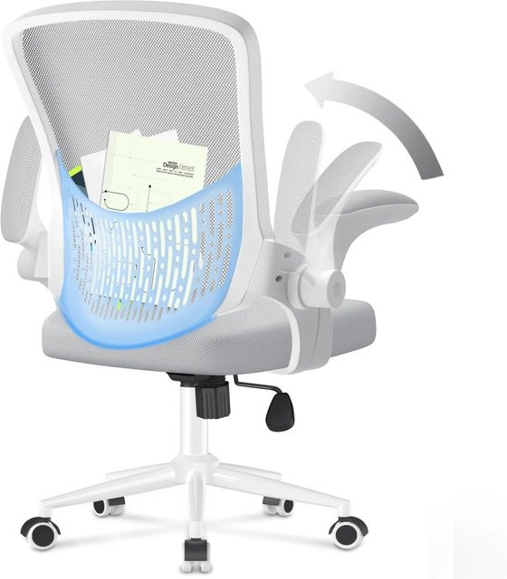 Rattantree Ergonomischer Bürostuhl Mid Back mit Mesh-Rückenlehne, Klapparmlehnen und Lendenstütze in Grau - Bild 1