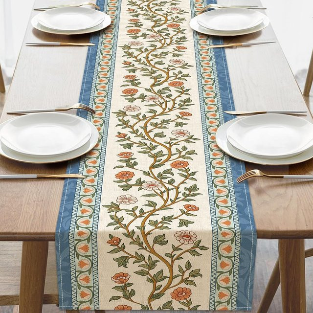JMG Household Supplies Tischläufer aus Leinen mit Blumenmuster in Grau und Multicolour, B/L: 150 cm, B: 33 cm - Bild 1