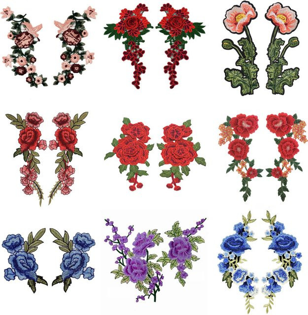 ZYLPYY Rosenblüten-Stickerei-Patches aus Stoff in Mehrfarbig für Kleidung zum Nähen und Reparieren, 1 Paar - Bild 1