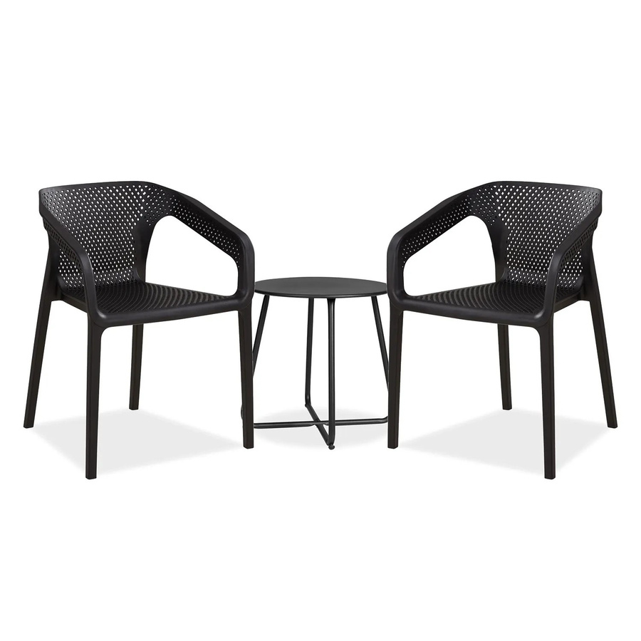Homestyle4u Gartenmöbel Set 3-tlg in Schwarz matt aus Kunststoff und Metall - Bild 2