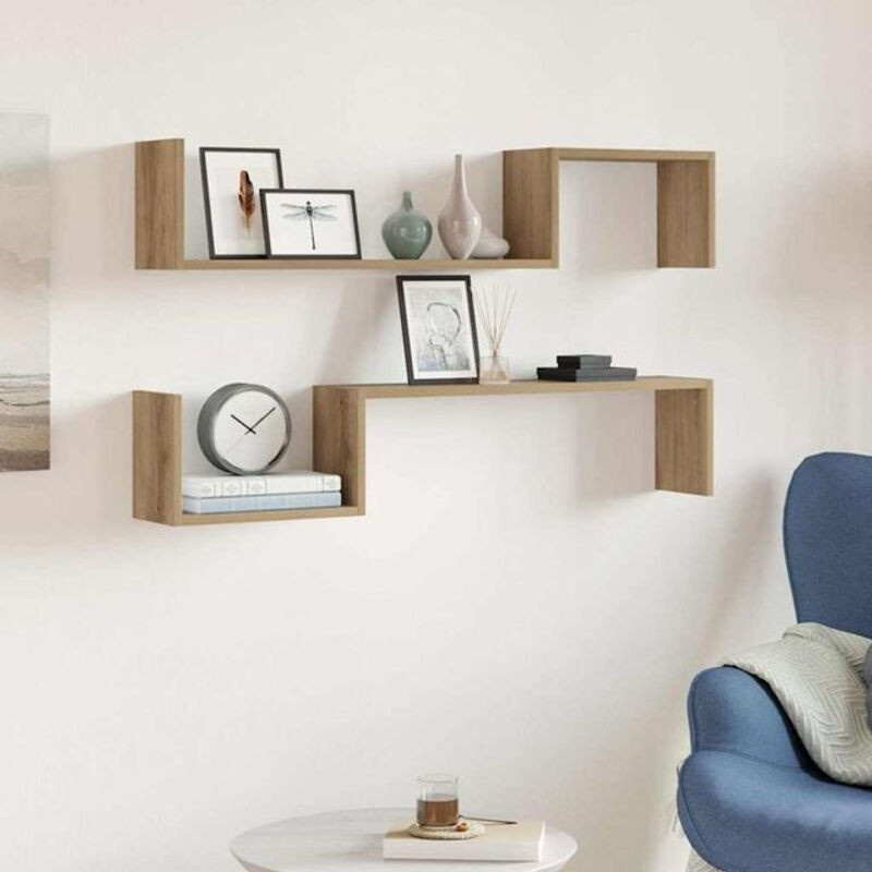 Vidaxl Wandregal Set 2 Stück aus Holzwerkstoff in Eiche Natur Braun, B: 100 cm, H: 15 cm, T: 20 cm - Bild 1