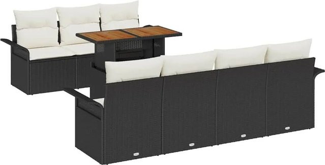vidaXL Garten-Sofa-Set 8-tlg mit Kissen in Schwarz und Creme, L-Form mit Tisch und Stauraumfunktion - Bild 1