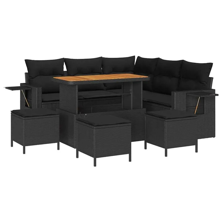 vidaXL Garten-Sofa-Set 9-teilig aus Poly-Rattan und Akazienholz in Schwarz - Bild 2
