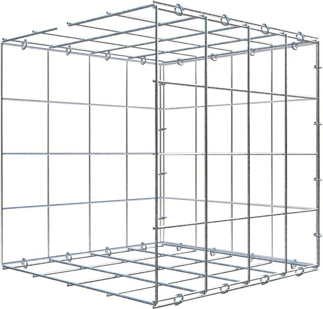 Gabiona C-Ring Anbaukorb Typ 2 in Silbergrau, B/T/H: 40 x 40 x 40 cm, Maschenweite 10 x 10 cm - Bild 1