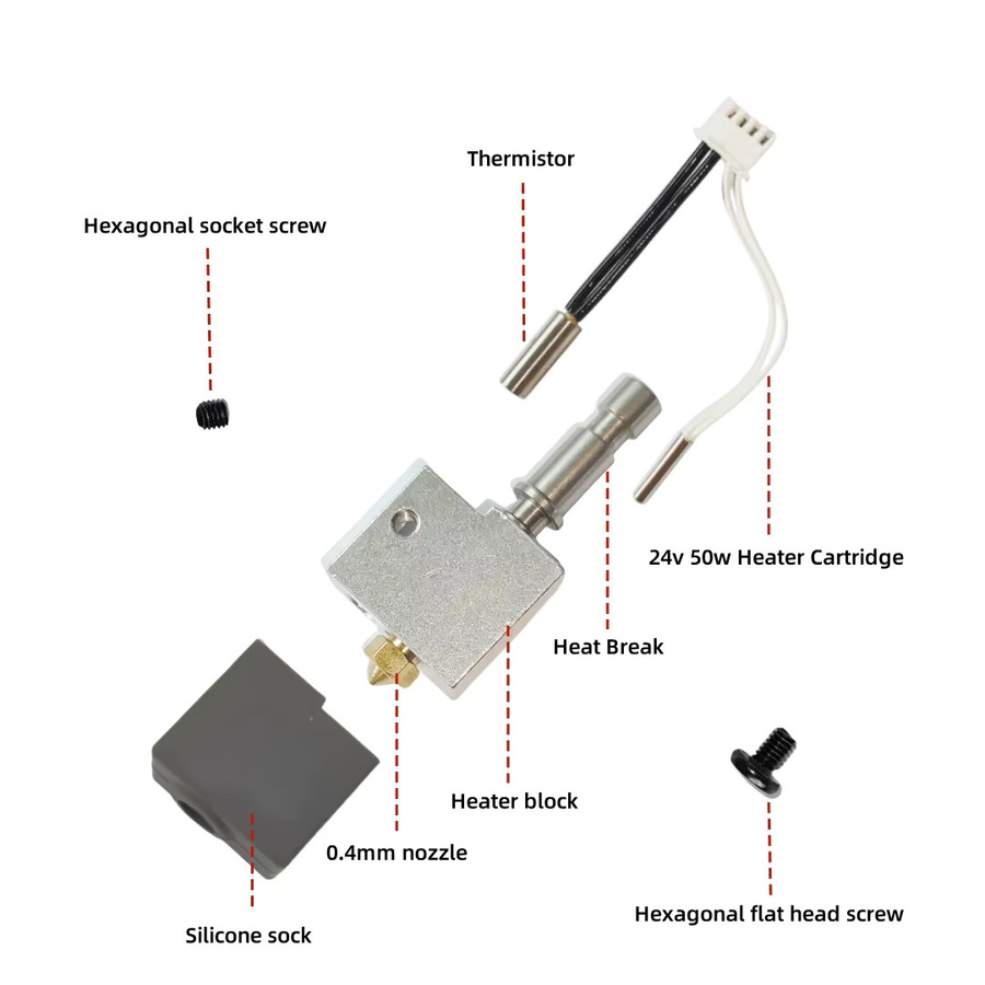 Anycubic Kobra S1/S1 Combo Hotend-Kit mit Messing und gehärteter Stahl Düse 24V 50W Hochgeschwindigkeits-Druckzubehör für Anycubic Kobra S1C - Bild 4