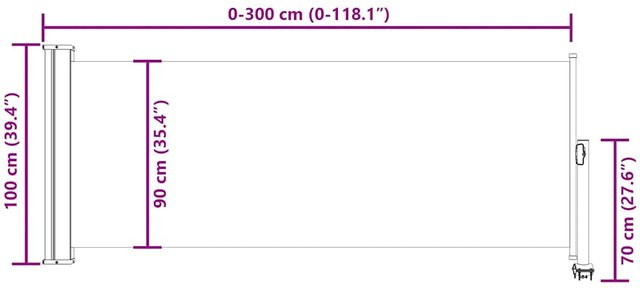 vidaXL Ausziehbare Seitenmarkise aus Polyester und Stahl, Grau, H: 100 cm, B: 300 cm - Bild 2