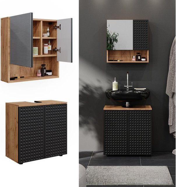 Vicco Badmöbel-Set Irma Eiche Anthrazit 2-teilig mit Spiegelschrank und Waschbeckenschrank Breite: 60 cm - Bild 1