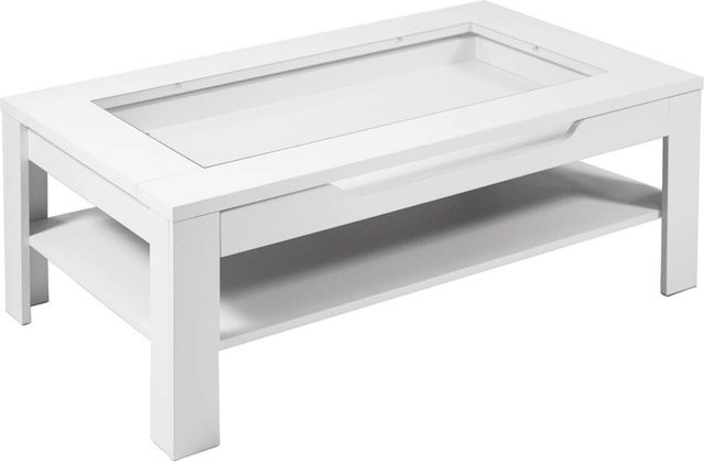 byLIVING Couchtisch RALPH modern in Weiß mit Glaseinlage und Schublade, B/H/T: 110 x 43 x 67 cm - Bild 1