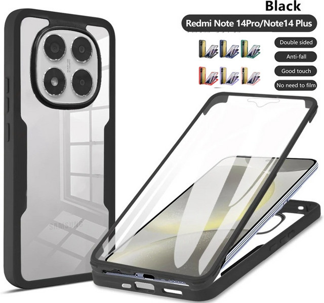 360-Ganzkörperschutzhülle für Xiaomi Redmi Note 15 14 13 12 Pro Plus Turbo 4 3 K70E POCO X7 X6 F7 Pro aus TPU+PC in Schwarz und Blau - Bild 1