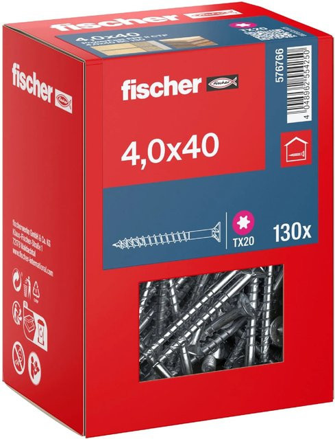 Fischer PowerFast II Senkkopf TX Teilgewinde Schraube aus verzinktem Stahl, Durchmesser: 4 mm, Länge: 40 mm, 130 Stück - Bild 1