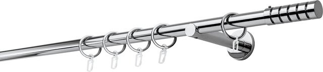 ONDECO Duschstange 1-läufig in Chrom, Länge: 390 cm, Durchmesser: 20 mm, mit Wandträger 12 cm und Endstück Rillcube - Bild 1