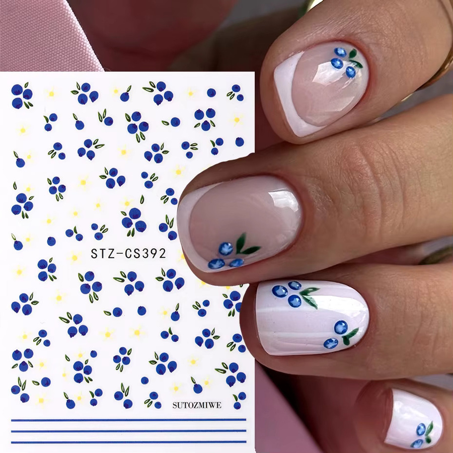 Full Beauty Nagelaufkleber, Blaubeer-Blumen-Design, Glänzend, 2 Stück - Bild 2