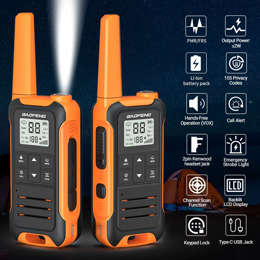 Baofeng F22 Mini Walkie Talkie Set, 2 Stück, wasserdicht, mit USB-C Ladegerät, PMR 446 FRS Funkgeräte für Camping - Bild 3