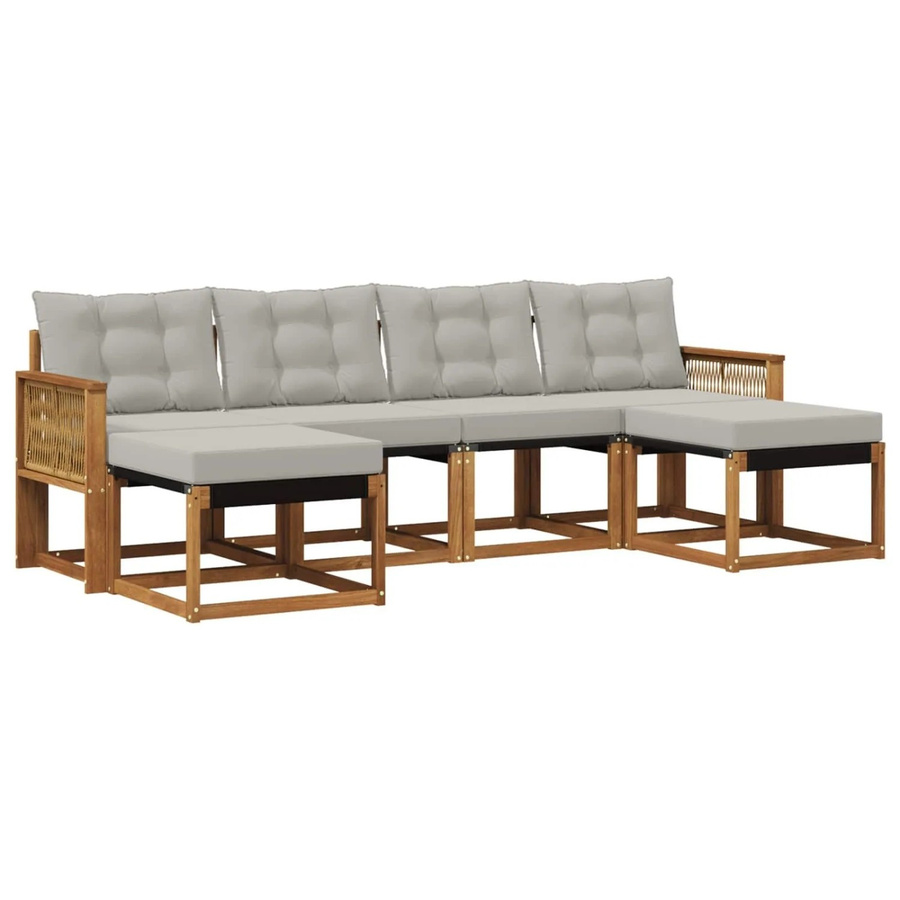 vidaXL Outdoor-Sofagarnitur aus Akazienholz mit 6 Kissen in Natur und Hellgrau - Bild 2