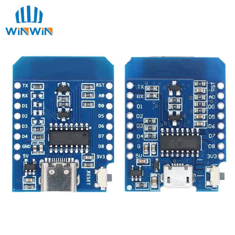 AITEWIN ROBOT D1 Mini ESP8266 ESP-12F NodeMCU WiFi Entwicklungsboard mit USB-C und Pins in Blau - Bild 3