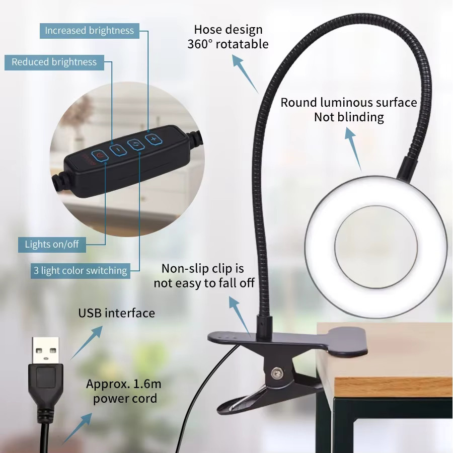 GGBEE USB-LED-Schreibtischleuchte zum Anklemmen in Schwarz, dimmbare flexible Leselampe mit 3 Farbmodi für Büro und Schlafzimmer - Bild 3