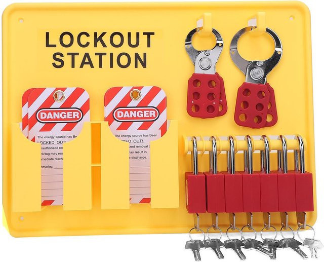 aimo Lockout Tagout Station Kit zur Wandmontage, Gelb und Transparent, Industrielles Sicherheitsschloss-Board-Set aus Kunststoff - Bild 1