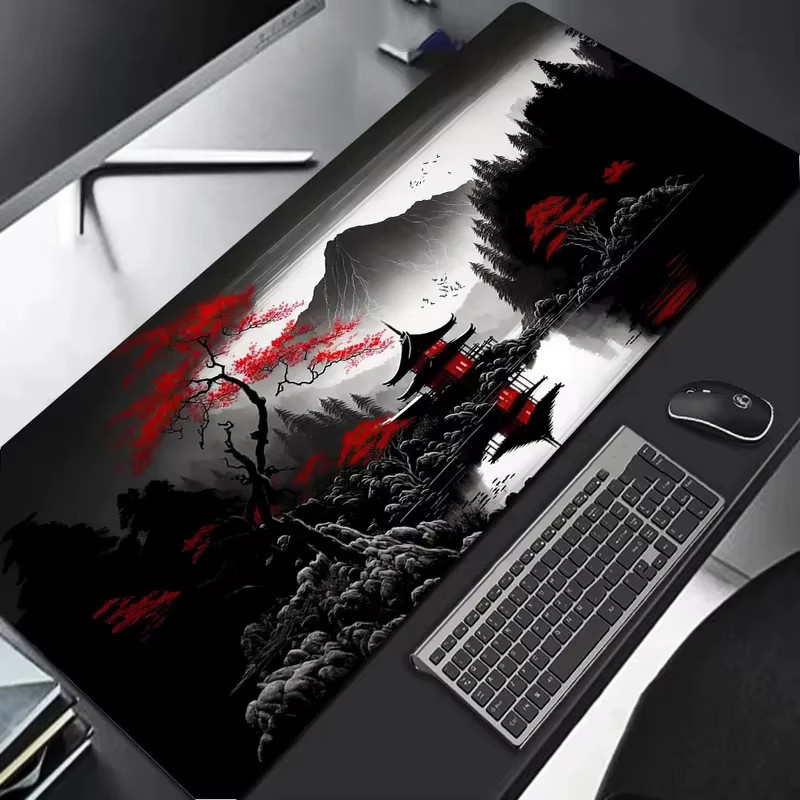 VIKAMA Gaming-Mauspad Japan Cherry Blossom in Multicolour, große Schreibtischunterlage mit rutschfester Gummibasis und genähtem Rand - Bild 4