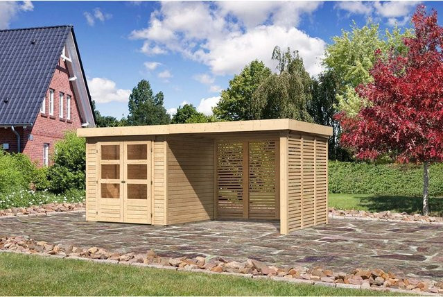 Karibu Holz-Gartenhaus Boras mit Flachdach in Natur, unbehandelt, B/T/H: 213 x 209 x 211 cm - Bild 1