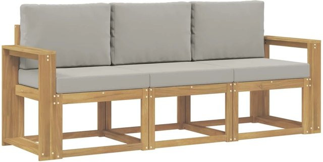vidaXL Outdoor-Sofagarnitur 3-teilig aus Akazienholz in Weiß und Hellgrau B/T/H: 197,5 x 63 x 73 cm - Bild 1