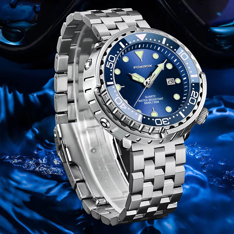LIGE Armbanduhr Edelstahl, Quarz, Blau, Herren - Bild 3