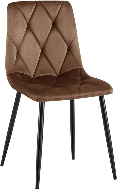 DELUKE Esszimmerstuhl DOFAR in Braun mit Samtbezug und Steppmuster, B/T/H: 45 x 55 x 85 cm - Bild 1