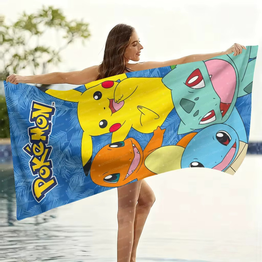 Bandai Pokémon Pikachu Kinder-Strandtuch, weiches und schnell trocknendes Cartoon-Schwimmtuch in Multicolour - Bild 3