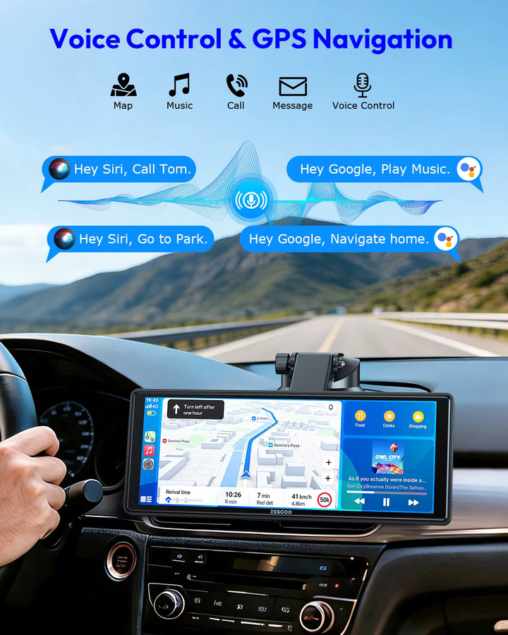 ESSGOO Tragbares 10,26 Zoll Carplay Autoradio mit Android Auto, Bluetooth, WiFi, GPS und FM für Wohnmobile und LKWs, Schwarz - Bild 3